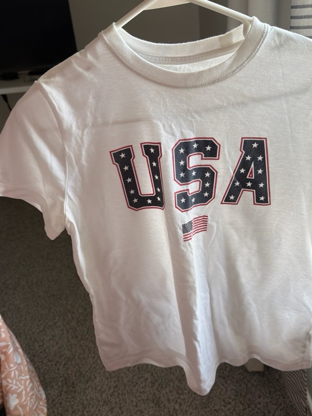 Universal Thread White Tee with Navy and Red USA Graphic